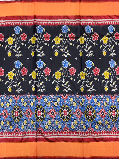 Jet Black & Crimson Red Rajkot Patola Silk Saree