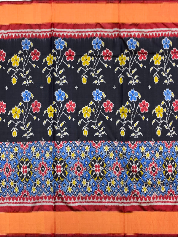 Jet Black & Crimson Red Rajkot Patola Silk Saree