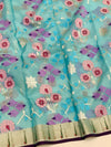 Zari Kota Saree Light-Blue In Color