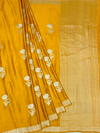 Radiant Mustard Yellow Mashru Silk Saree with Floral Buttas