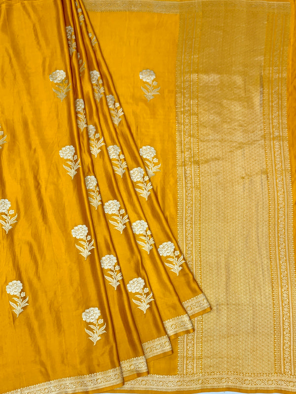 Radiant Mustard Yellow Mashru Silk Saree with Floral Buttas