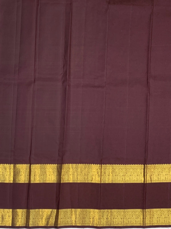 Regal Crimson Red & Deep Coffee Brown Kanjeevaram Silk Saree