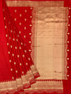 Classic Crimson Red Mashru Silk Saree with Scalloped Zari Border