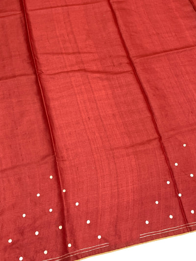 Radiant Red Tussore Saree with Aari Work