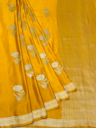 Radiant Mustard Yellow Mashru Silk Saree with Floral Buttas