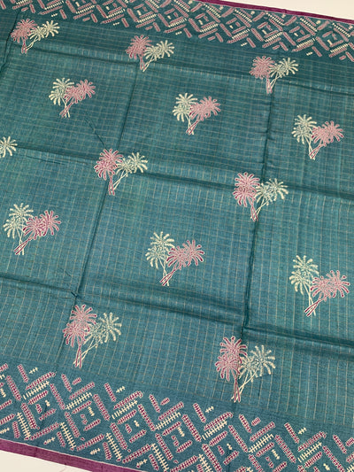 Tussore Printed Saree Light-Blue In Colour