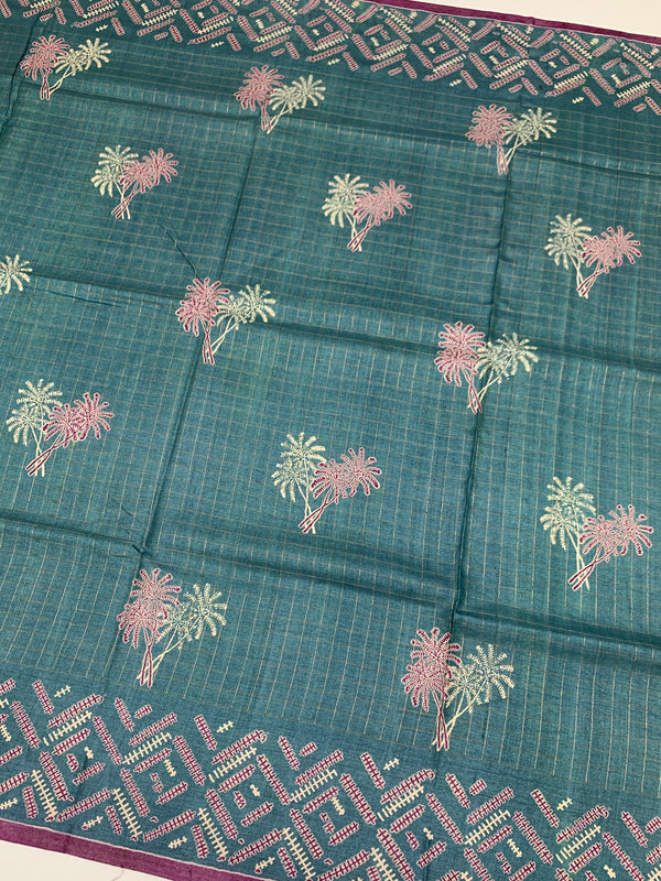 Tussore Printed Saree Light-Blue In Colour