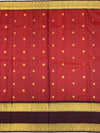 Regal Crimson Red & Deep Coffee Brown Kanjeevaram Silk Saree