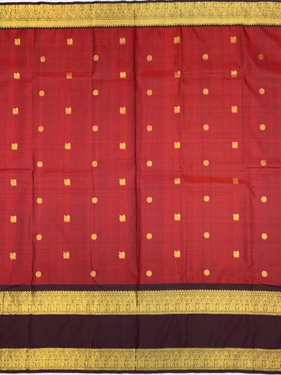 Regal Crimson Red & Deep Coffee Brown Kanjeevaram Silk Saree