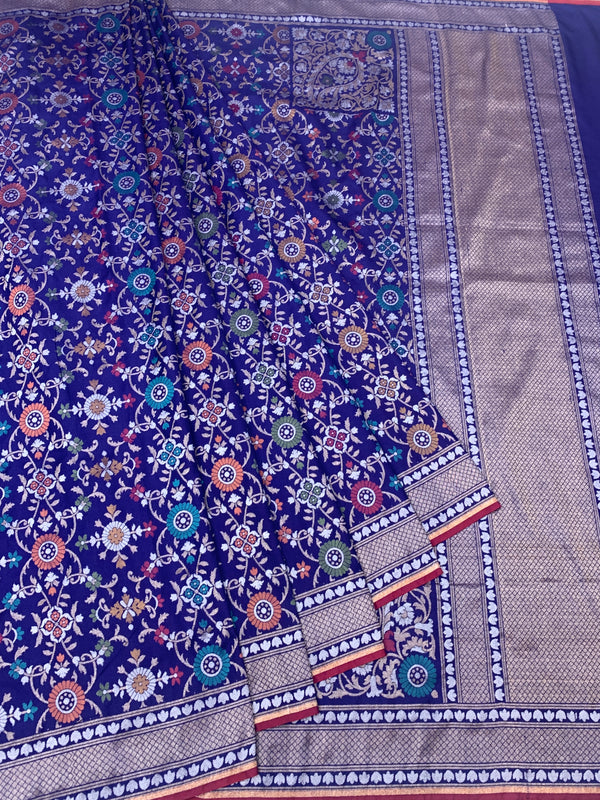 Royal Blue Meenakari Jangla Banarasi Silk Saree