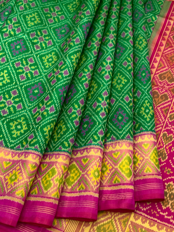 Emerald Green & Rani Pink Rajkot Patola Silk Saree
