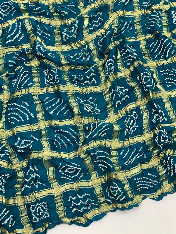 Gajji Silk Bandhani Saree Rama-Blue In Colour