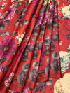 Botanical Bloom Crimson Red Bhagalpuri Tussore Silk Sare
