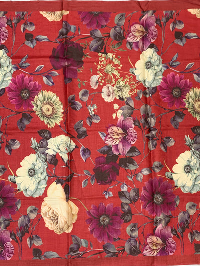 Botanical Bloom Crimson Red Bhagalpuri Tussore Silk Sare