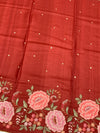 Radiant Red Tussore Saree with Aari Work