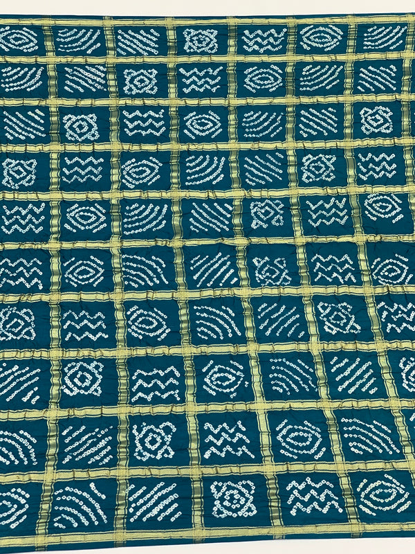 Gajji Silk Bandhani Saree Rama-Blue In Colour