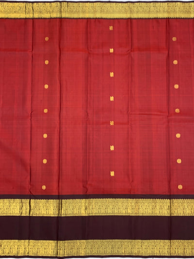 Regal Crimson Red & Deep Coffee Brown Kanjeevaram Silk Saree