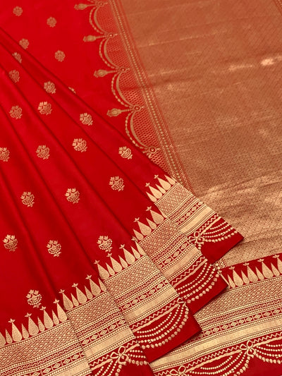 Classic Crimson Red Mashru Silk Saree with Scalloped Zari Border