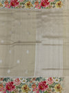 Beige Tussore Saree with Floral Print & Silver Zari