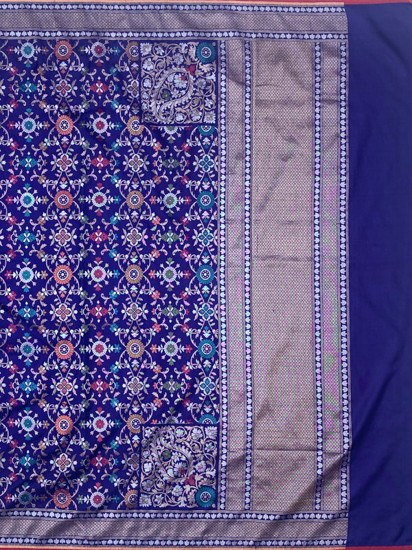 Royal Blue Meenakari Jangla Banarasi Silk Saree