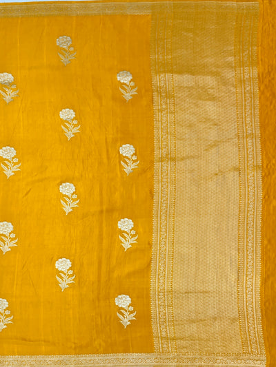 Radiant Mustard Yellow Mashru Silk Saree with Floral Buttas