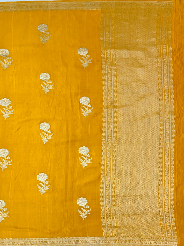 Radiant Mustard Yellow Mashru Silk Saree with Floral Buttas