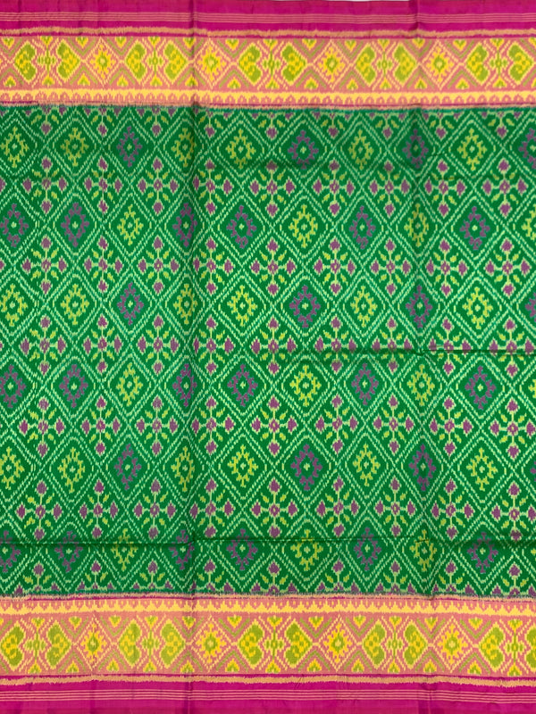 Emerald Green & Rani Pink Rajkot Patola Silk Saree