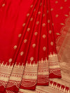 Classic Crimson Red Mashru Silk Saree with Scalloped Zari Border