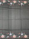 Charcoal Grey Tussore Silk Saree with Pastel Floral Embroidery & Majestic Crane Motif