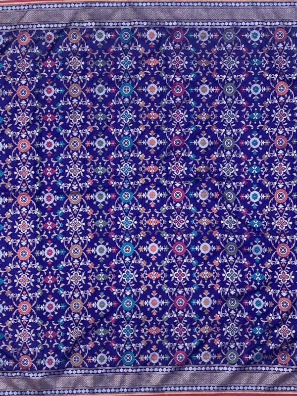 Royal Blue Meenakari Jangla Banarasi Silk Saree
