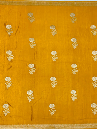 Radiant Mustard Yellow Mashru Silk Saree with Floral Buttas