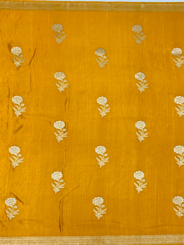 Radiant Mustard Yellow Mashru Silk Saree with Floral Buttas