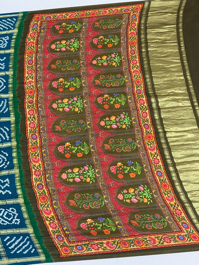 Gajji Silk Bandhani Saree Rama-Blue In Colour