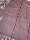 Tussore Printed Saree Dark-Mauve In Colour