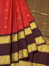Regal Crimson Red & Deep Coffee Brown Kanjeevaram Silk Saree