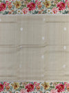 Beige Tussore Saree with Floral Print & Silver Zari