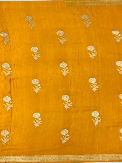 Radiant Mustard Yellow Mashru Silk Saree with Floral Buttas