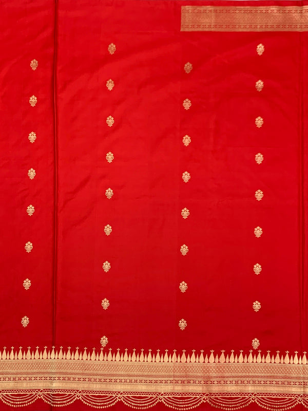 Classic Crimson Red Mashru Silk Saree with Scalloped Zari Border