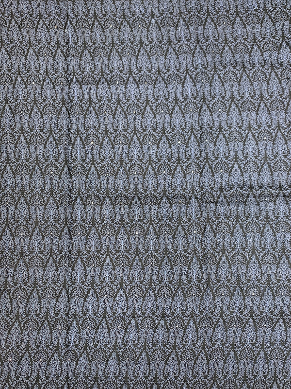 Charcoal Grey Tussore Silk Saree with Pastel Floral Embroidery & Majestic Crane Motif