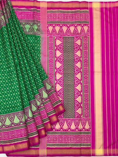 Emerald Green & Magenta Pink Rajkot Patola Silk Saree