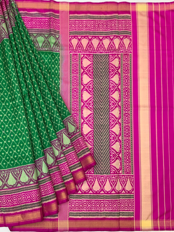 Emerald Green & Magenta Pink Rajkot Patola Silk Saree