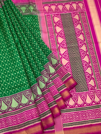 Emerald Green & Magenta Pink Rajkot Patola Silk Saree