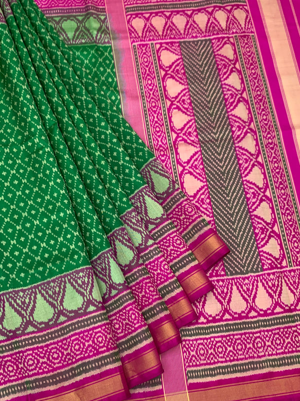 Emerald Green & Magenta Pink Rajkot Patola Silk Saree
