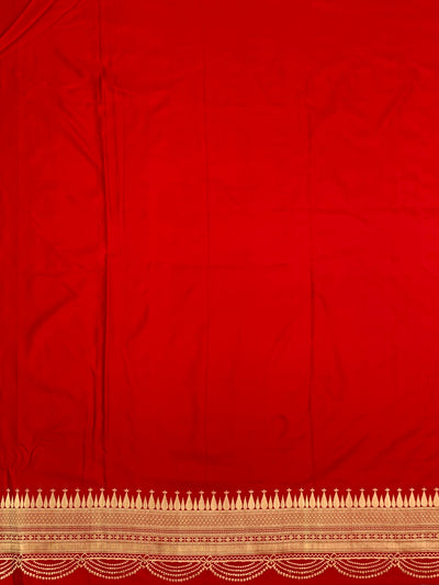 Classic Crimson Red Mashru Silk Saree with Scalloped Zari Border