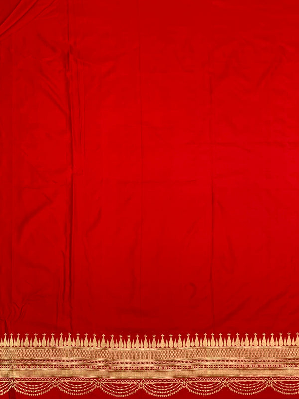 Classic Crimson Red Mashru Silk Saree with Scalloped Zari Border