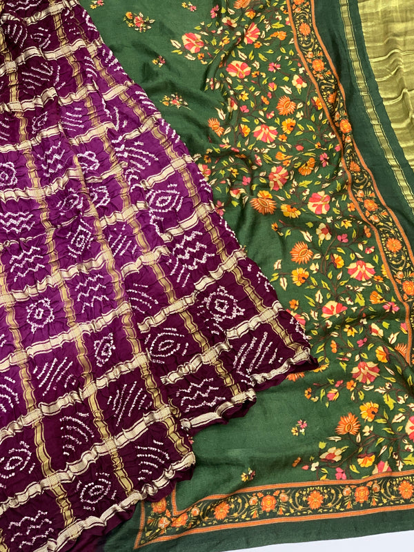 Gajji Silk Bandhani Saree Wine In Colour