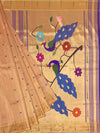 Classic Pastel Peach Paithani Silk Saree with Traditional Golden Peacock Pallu