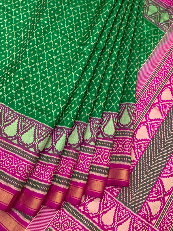 Emerald Green & Magenta Pink Rajkot Patola Silk Saree