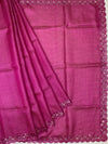 Vibrant Magenta Tussore Silk Saree with Micro-Dashes & Sequin Scallop Border