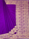 Vivid Violet Mashru Silk Saree with Abstract Gold Zari Pattern